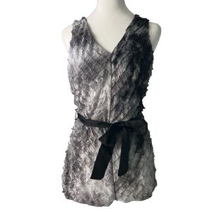 Maurice’s Sz M Gray Layered Top Ruffles Sleeveless V Neck Blouse Ribbon Sash